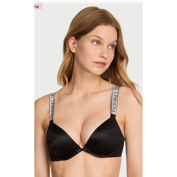 VICTORIA’S SECRET BLACK Very Sexy PUSH UP UNDERWIRE BRA SZ 36DD BLING - Picture 1 of 7